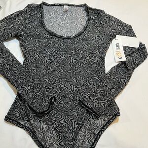 Steve Madden sheer black marble body suit medium long sleeve NWT